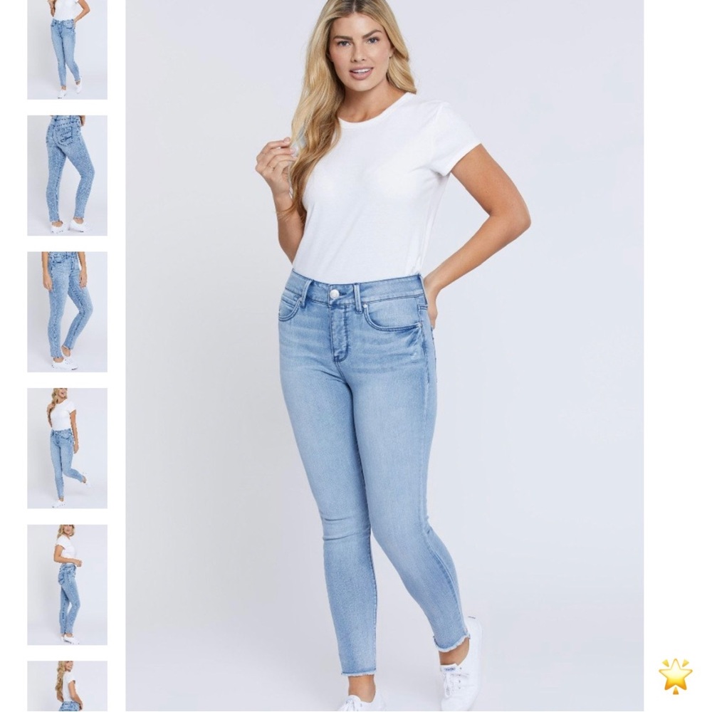 SIZE 14 SEVEN7 HIGH RISE TUMMYLESS LIGHT BLUE SKINNY JEAN FRAYED HEM
